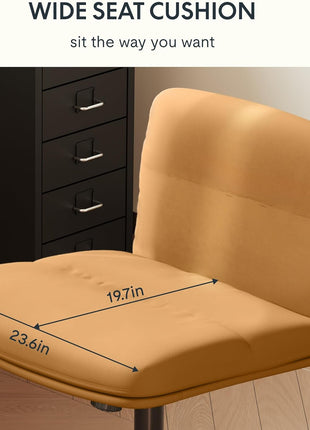 Cross Legged Office Chair for Vanity Desk Criss Cross Chair with Wheels Armless Office Chair Vanity Chair Comfy Wide Seat Cushion PU Leather(Brown)