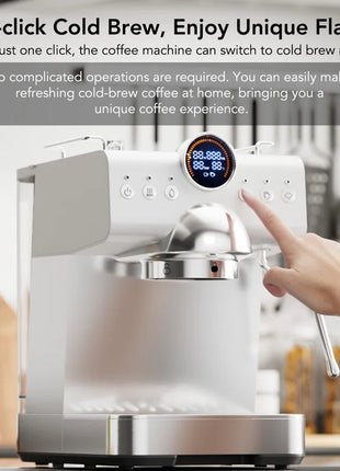 Pro Silver Espresso Machine: Cold Brew, Frother Wand, Led Display - Perfect for Home/Office!