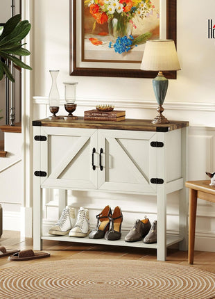 Kitchen Storage Cabinet, 2-Door Free Standing Sideboard Console Table with Bottom Shelf, Entryway, White