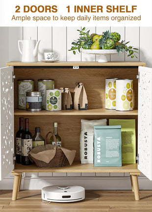 Accent Cabinet with 2 Doors, Carved Cabinet Decorative Sideboard Storage Cabinet with Adjustable Shelf, Entryway Cabinets for Kitchen with Storage Credenza