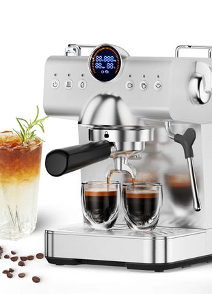 Pro Silver Espresso Machine: Cold Brew, Frother Wand, Led Display - Perfect for Home/Office!