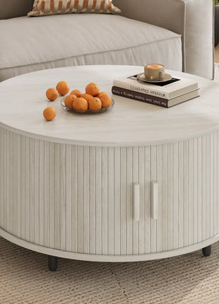 31.5" Modern round Coffee Table with 360° Curved Sliding Door.