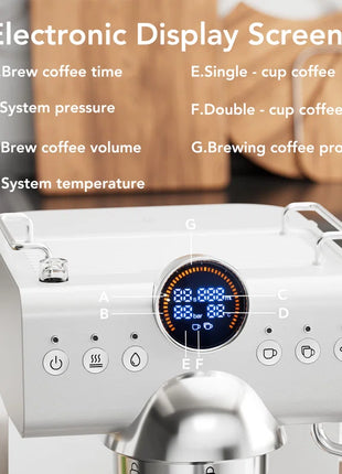 Pro Silver Espresso Machine: Cold Brew, Frother Wand, Led Display - Perfect for Home/Office!